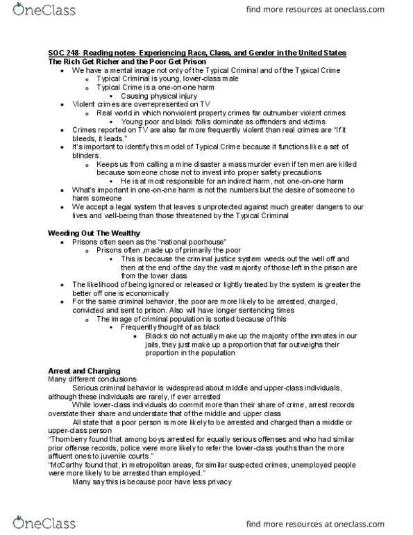 SOC 248 Chapter Notes - Chapter Experiencing Race, Class, and Gender in the United States: White-Collar Crime, Sherman Antitrust Act thumbnail